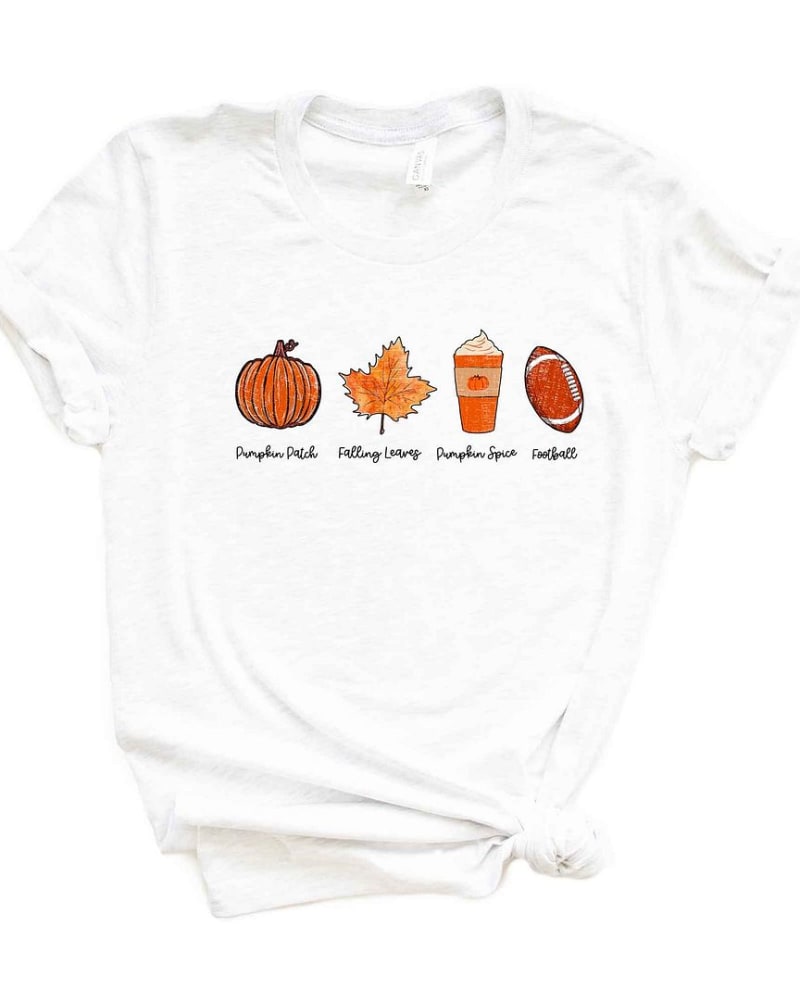 Front of a size XL Fall Favorites Short Sleeve Graphic Tee in White by Simply Sage Market. | dia_product_style_image_id:301581